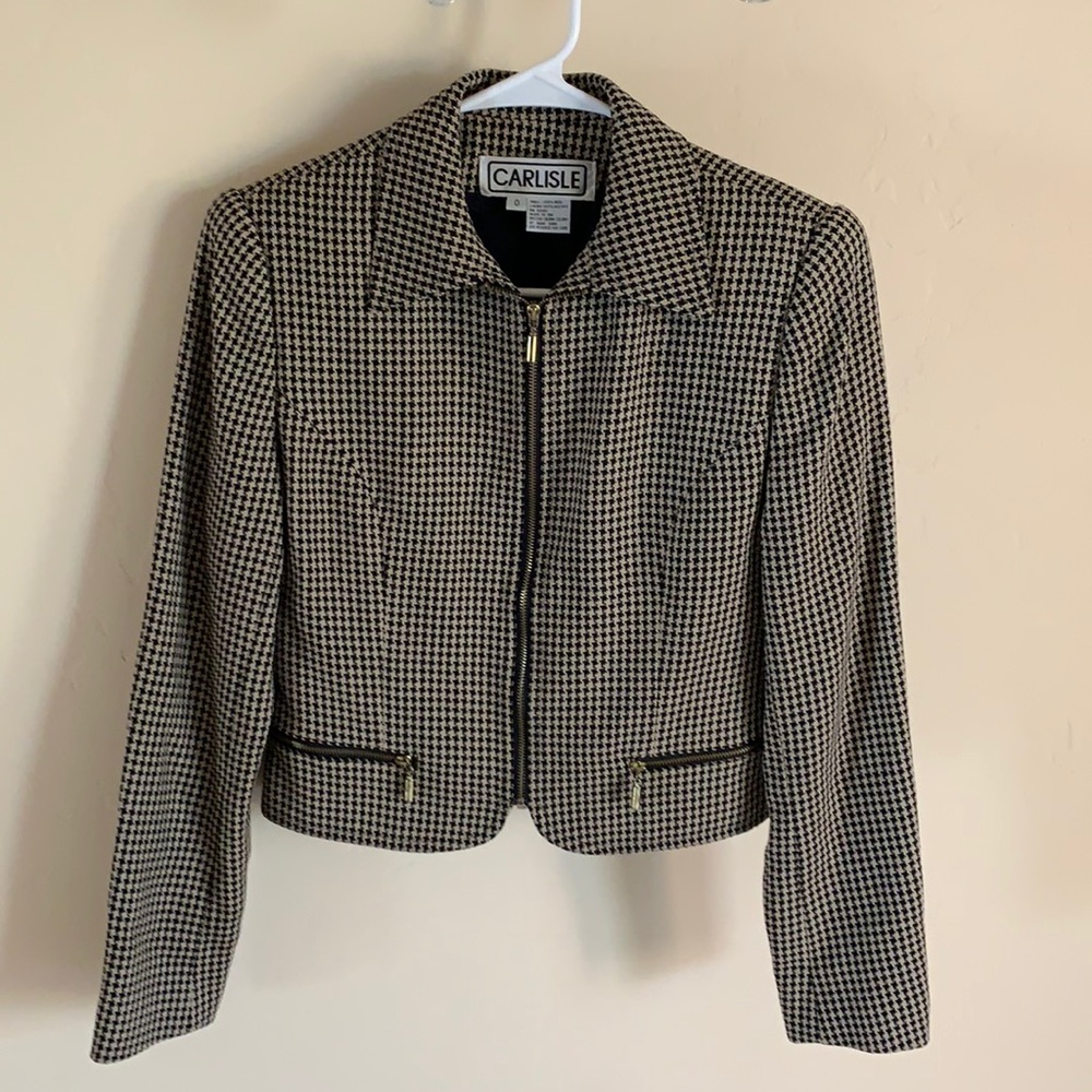 Carlisle Vintage Houndstooth Zip Front Blazer